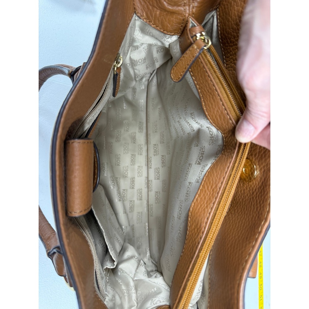 Michael Kors Hamilton Handbag Cognac Brown Pebbled Leather Tote Gold Accents - Picture 7 of 12